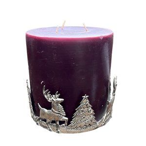 Vintage International Silver Reindeer Tree Pillar Candle Holder Holiday Lg 6 in